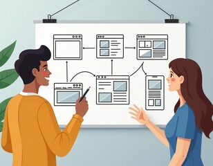 UX UI Designers Collaborating on Web and Mobile App Wireframe