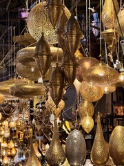 Assortment of Traditional Moroccan Handicrafts: Various Lamps and Light Fixtures