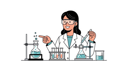 Scientist Conducting Chemical Experiment with Beakers and Test Tubes.
