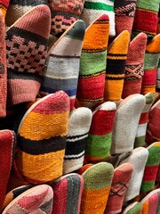 handmade shoes at the market in Morocco, slippers for every taste