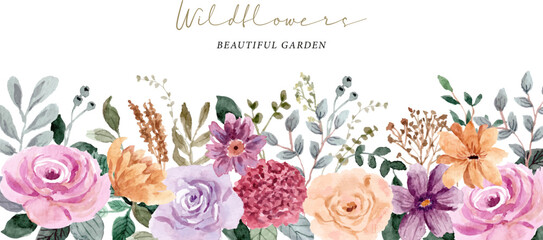 beautiful flower garden watercolor border