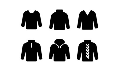 Collection of black silhouette sweater icons for fashion design projects