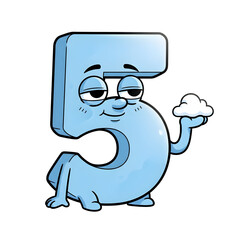 3d icon of cartoon number 5 with a cloud, isolated on transparent background