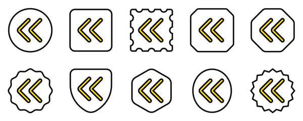 Vector double arrow chevron left icon. Black, white background. Perfect for app and web interfaces, infographics, presentations, marketing, etc.