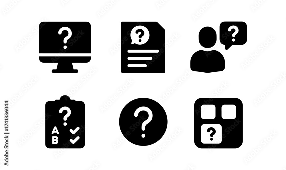 Wall mural collection of black question mark icons for web and app interfaces