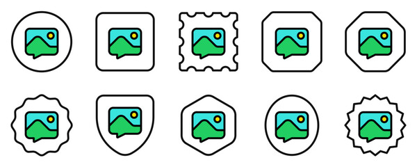 Vector picture message icon. Black, white background. Perfect for app and web interfaces, infographics, presentations, marketing, etc.