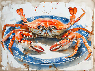 Watercolor crab close-up