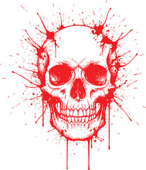Abstract red skull splatter art with dripping paint effect