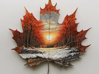 Autumn Sunrise in Maple Leaves