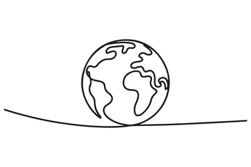 Minimal continuous line art of world globe editable vector outline for modern use

