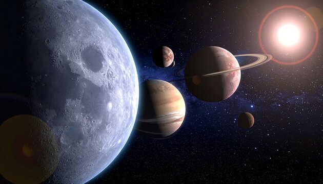 Planetary Alignment - A Cosmic Dance of Celestial Bodies in Space.
