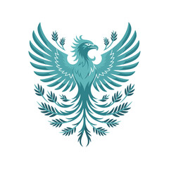 Obraz premium Mythical phoenix bird T-shirt Design, wings spread, leafy frame, reborn symbol, fiery creature, fantasy, legend, soaring, flying, power.