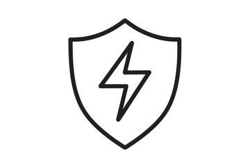 Energy protection shield icon. Power safety symbol. Electricity security concept. Vector linear sign for insurance. Lightning bolt, thunder metaphor for electrical safety.