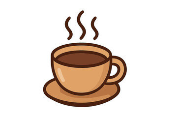 Obraz premium Hot coffee cup vector illustration. Simple icon of a steaming mug of espresso, cappuccino or tea. Flat cartoon symbol for cafe menu, morning beverage or drink concept.