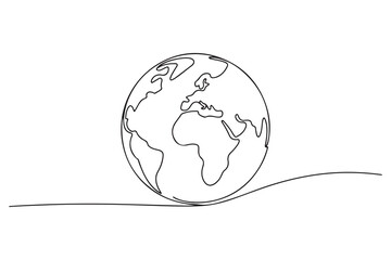 Minimal continuous line art of world globe editable vector outline for modern use
