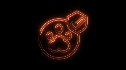 Glowing neon paw print protection symbol security for pets and animals