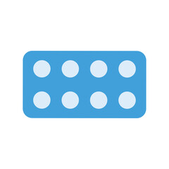 blue pills and pill box on white background illustration