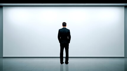 Obraz premium Man in suit before white wall man in suit stands against plain white background - man in suit stands against plain white background