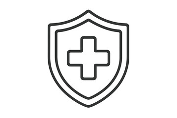 Obraz premium Shield outline with medical cross symbol, health protection icon for graphic design, apps, adverts, safety concept, vector cartoon illustration with transparent background
