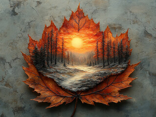 Autumn Sunrise in Maple Leaves