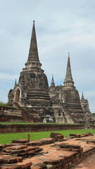 The three pagodas of Wat Phra Si Sanphet in Ayutthaya historical park, Ayutthaya, Thailand. Scenic ruins of the Buddhist temple in the ancient city.
