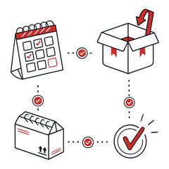 Illustration of order fulfillment process with calendar and boxes