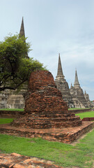 The three pagodas of Wat Phra Si Sanphet in Ayutthaya historical park, Ayutthaya, Thailand. Scenic ruins of the Buddhist temple in the ancient city.