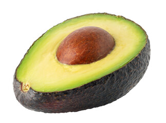 Half of black avocado isolated on white background
