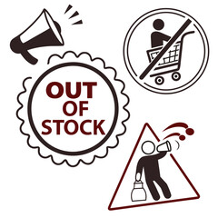 Out of stock sign with megaphone and no shopping cart