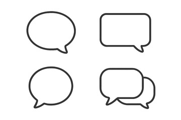 Speech bubble outline icons set for graphic design, apps, adverts, chat, messaging, social media, communication concepts, transparent background vector cartoon illustration