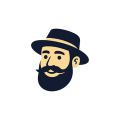 Silhouette beard man with a hat Logo 