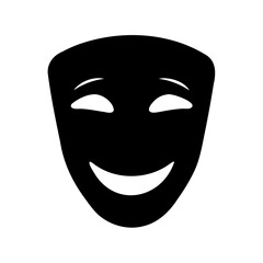 Smiling black theater mask evoking a sense of amusement and playfulness