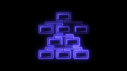 Glowing neon organizational chart animation on black background corporate structure