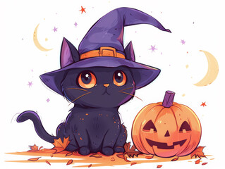 Halloween Black Cat and Pumpkin