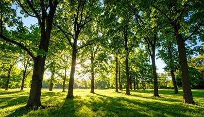 Obraz premium Sunny parkland with lush trees