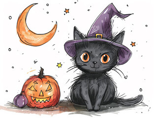Halloween Black Cat and Pumpkin