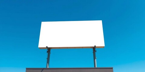 Fototapeta premium Clean, minimalist billboard on a clear blue sky, steel, blank