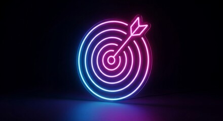 Neon target with arrow illustration for achieving goals and success in business and marketing strategy