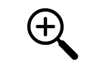 Fototapeta premium Vector magnifying glass icon. Zoom in. Plus symbol. Loupe sign. Search, find, look, research, analysis, discovery, inspect concept. Magnify, enlarge. Flat icon for web, app, UI.