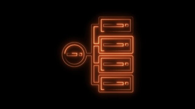 Illuminated neon server network flowchart on black background animation element