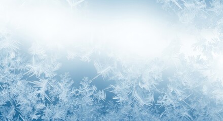 Icy Frosty Background with Delicate Snowflakes and Winter Ice Crystals on a Blue Gradient
