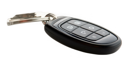 Modern car key with remote control and metal key ring