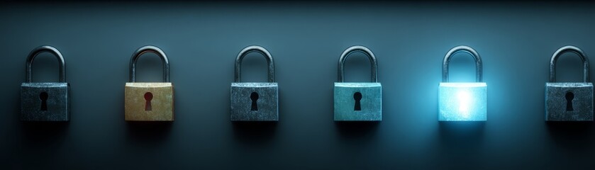 Fototapeta premium Padlock row security metal padlocks lined up padlock row security padlock row security
