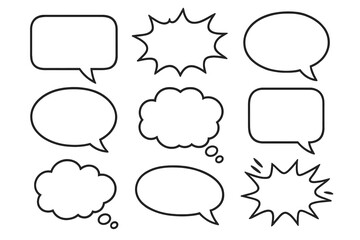 Retro comic speech bubble set. Blank empty dialogue and thought balloons for pop art design. Vector chat message stickers for communication concept. Talk and think bubble collection.