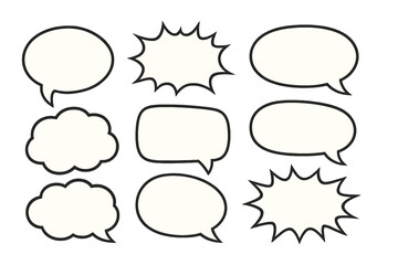 Vector set of retro comic speech bubbles. Collection of blank thought bubbles, dialog balloons, and shout boxes. Empty pop art message templates for communication, text, and quotes.
