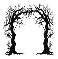 PNG Haunted trees scary frame silhouette illustration art.