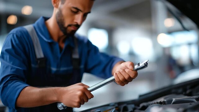 Mechanic hands using torque wrenches and calibration tools emphasize precision engineering, adherence to standards, quality control, and the meticulous work required in professional workshops.