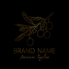 Olives Branch Elegant Gold and Black Thin Logo for Olive Oil Brand
