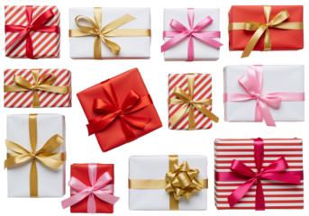 Holiday Gift Boxes on White – Festive Wraps & Satin Bows

A vibrant, inviting display of wrapped presents—perfect for seasonal marketing, cards, or decor.
