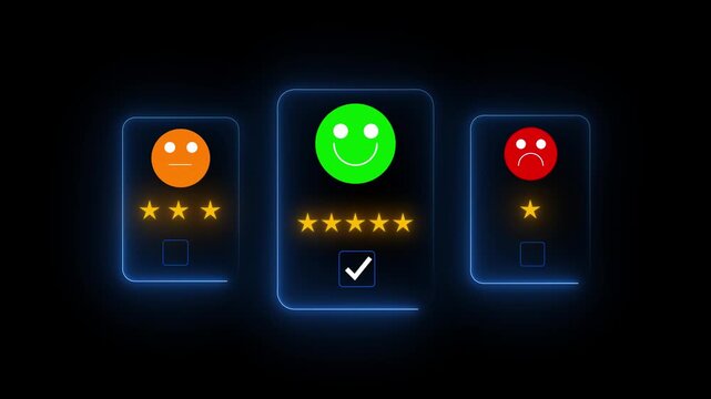 User give rating score service experience through concept online application, and customer satisfaction survey can score customer service quality, Motion graphics of rating concept.